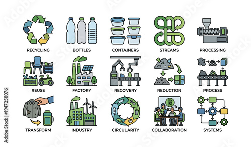 Recycling and waste management symbols for sustainability and environmental awareness