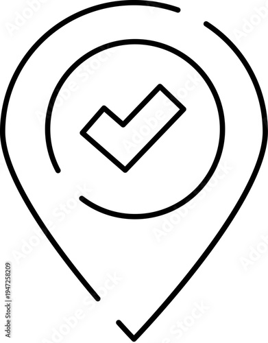 Location pin icon with a checkmark inside a circle, symbolizing successful arrival, confirmation, or completion of a task, representing accuracy and verified status