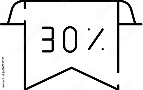 Thirty percent off tag icon representing a 30 percent discount for sale and promotion use in marketing, retail, e commerce and print or digital campaigns, clean, minimal vector badge design