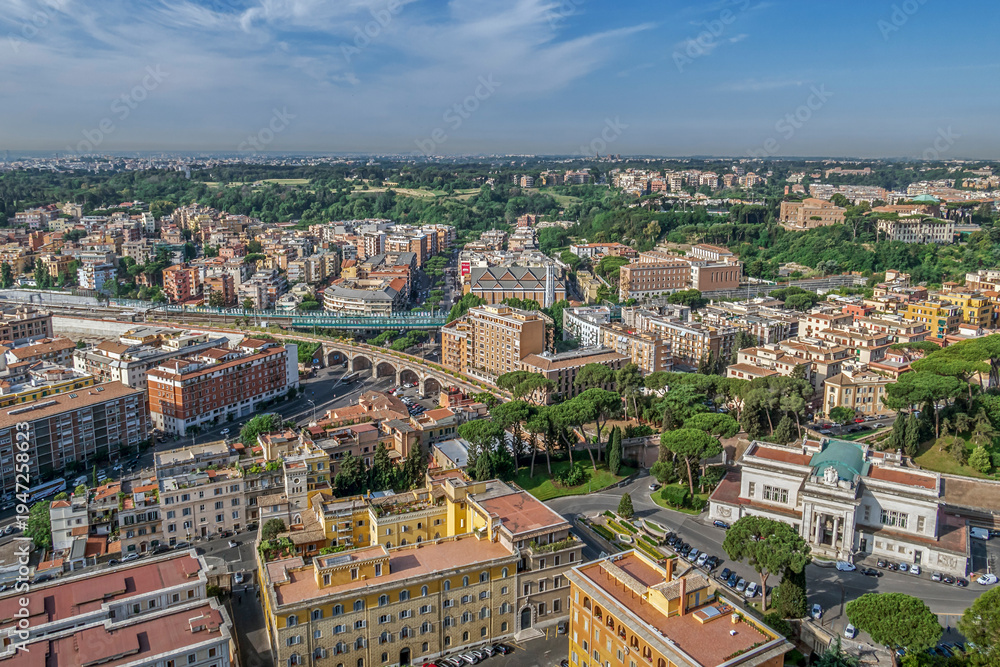 Obraz premium ROME, ITALY: Aerial view from the cupola of Vatican Papal Basilica over one part of the City.