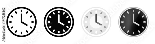 Minimal Clock icon Set, Clock Time icons in Line, Solid, Flat illustration and Realistic 3d Styles on Transparent White Background