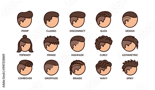 16 trendy male hairstyle icons collection with diverse designs