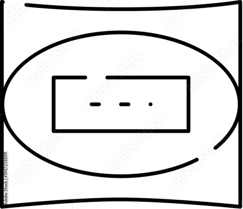 Abstract simple geometric line art drawing featuring a box frame with an oval element, creating a clean black and white icon for web design or interface concepts
