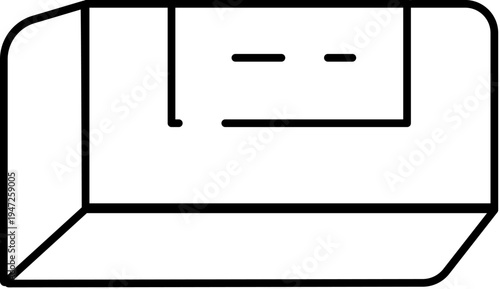 Rectangular brick block showing solid form and internal structure, minimal line art illustration for construction, masonry, architecture, foundation and industrial design use