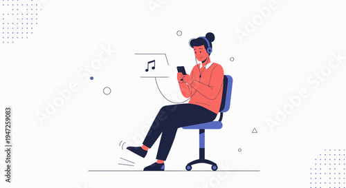 Person Listening to Music on Smartphone with Headphones, Relaxing