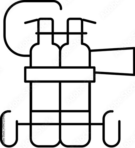 Scuba diving tanks and regulator equipment for underwater exploration, training, and oxygen supply in a simple line art icon illustrating water sports and aquatic adventure