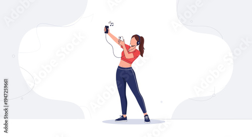 Woman dancing and listening to music on headphones with smartphone