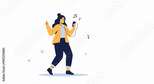 Woman dancing and listening to music on her phone, enjoying leisure time