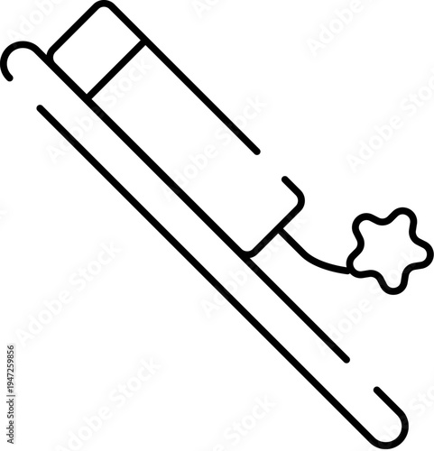 Firework rocket on a launching stick with star accent, minimalist line art icon representing celebration, party, new year, festive pyrotechnic launch and joyful events