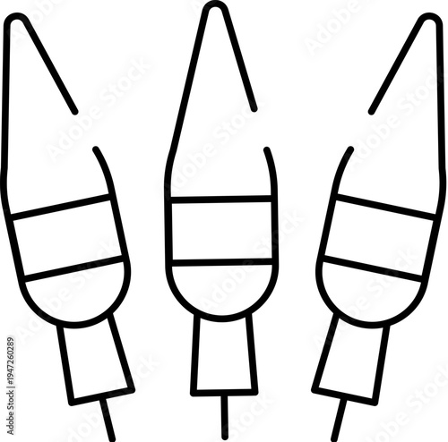 Three firework rockets illustrating concepts of celebration, fun, and pyrotechnics, widely used for festive events, explosive displays, and joyful gatherings