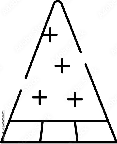 Outline pizza slice graphic symbolizing fast food, delivery, or a quick snack, featuring a triangle shape with toppings and a crust segment for menus and related concepts