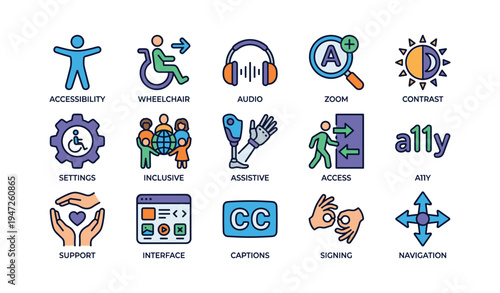 Accessibility icons representing inclusivity and assistive technologies