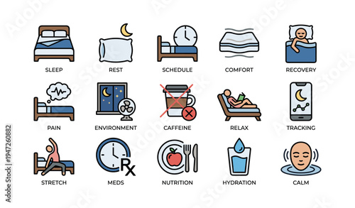 Sleep tips: rest, schedule, comfort, recovery, relaxation, health, hydration, nutrition