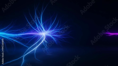 Abstract electrical discharge pattern showing energy transfer with cool blue and purple colors