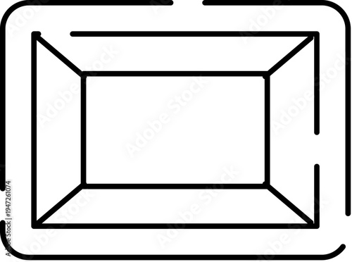 Empty rectangular container displaying simplicity and minimalist design, ideal for packaging concepts, product icons, or inventory management in line art style