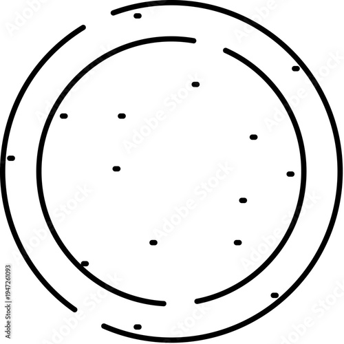 Abstract simple line art drawing illustrating a round pizza concept with topping dots, offering a versatile graphic element for food, restaurant, or snack related applications