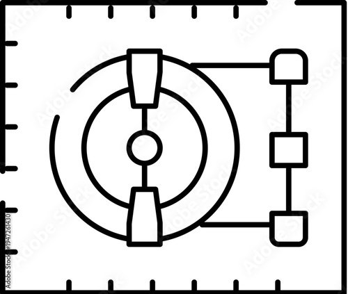 Bank vault outline icon representing secure storage for cash, valuables and data, symbolizing financial protection, savings, deposits, privacy and trusted asset management