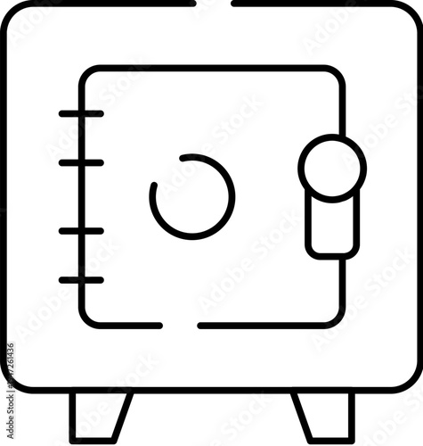 Security safe box linear icon protecting valuable assets and important documents, representing concepts of financial security, storage, and important data management