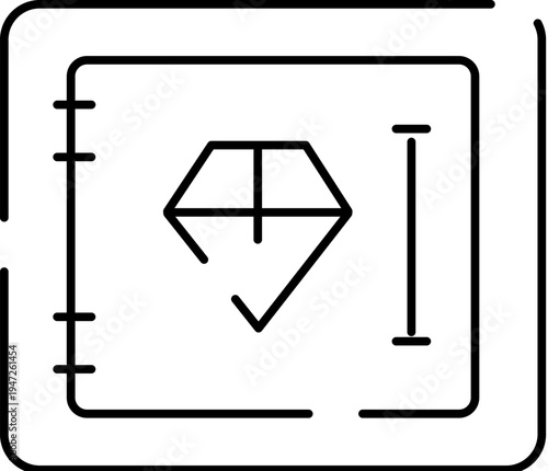 Diamond icon outlined on a planning blueprint with measurement lines, representing valuable project design, jewelry creation, or strategic luxury development
