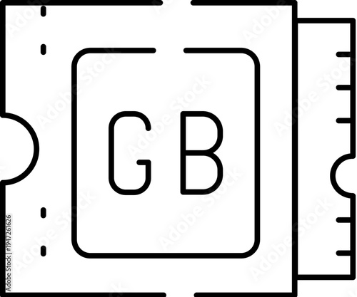 Computer ram card outline icon with gb marking, minimalist line art representing fast temporary data storage, memory module, system performance and hardware component