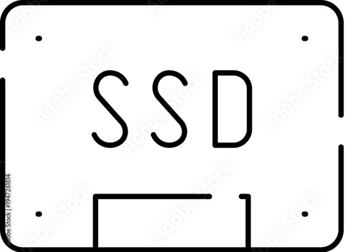 Ssd solid state drive line art icon providing fast and efficient data storage for modern computing needs, representing essential computer hardware and digital technology