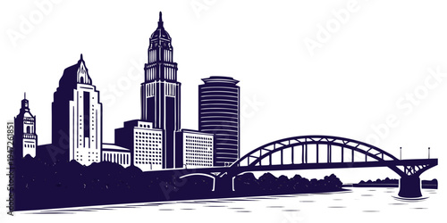 USA, US, U.S, United States - Columbus skyline silhouette minimalist monochrome city panorama black and white