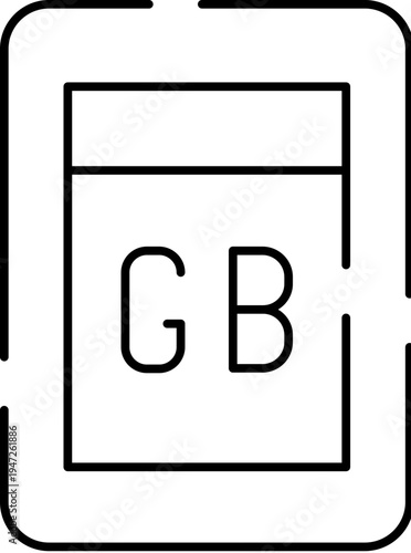 Gb abbreviation icon representing digital storage and memory capacity for tech, web and cloud applications simple black vector outline on white background for ui and infographics