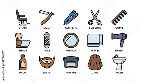 Barber shop tools and accessories illustrated collection