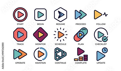 Minimalist play and navigation icons set for interface and design