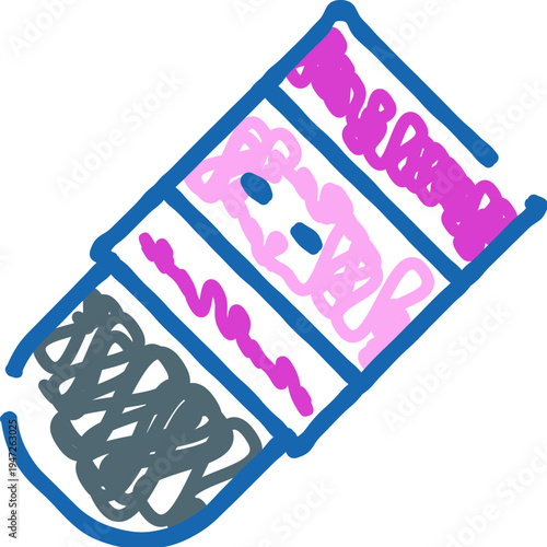 Digital doodle art with a vibrant eraser tool, featuring abstract pink and gray patterns, useful for educational content, stationery concepts, or creative design elements