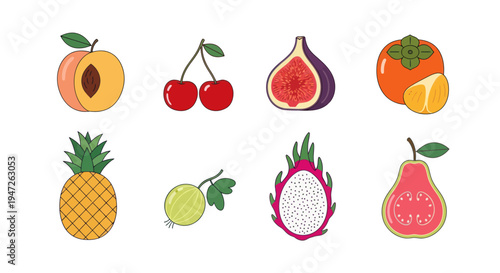 Colorful fruit assortment isolated on white