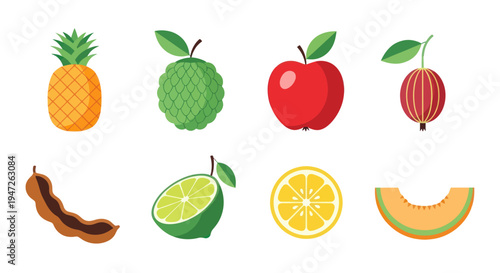 Colorful fruit assortment isolated on white