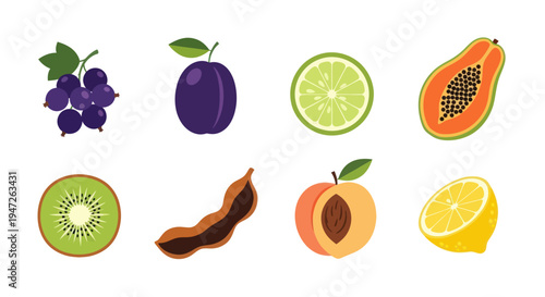 Colorful fruits collection illustration