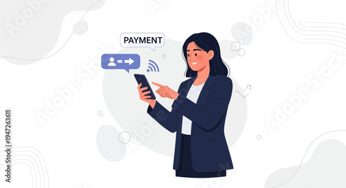 Woman using smartphone for mobile payment, online transaction, digital banking, fintech concept