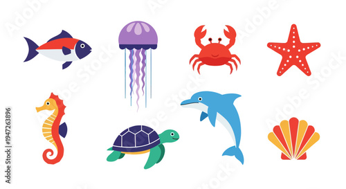 Colorful sea creatures vector illustration