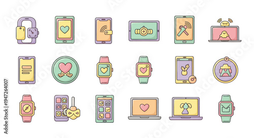 Colorful technology icons on white