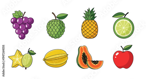 Colorful tropical fruit assortment illustration