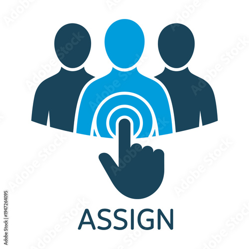 Assigning task and delegation icon, workflow management, team responsibility, project assignment, business concept, collaboration, vector illustration, minimal flat design
