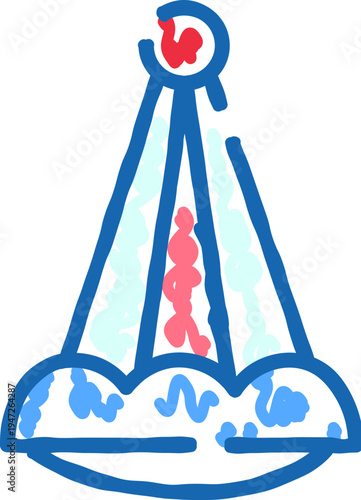 Amusement park pendulum ride icon capturing the excitement and thrill of entertainment activities, drawn with a sketch like style and blue and red colors