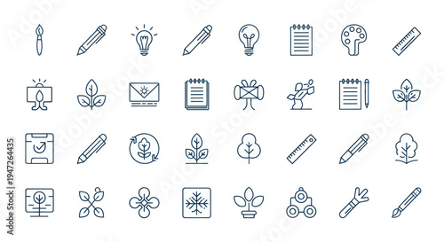 Icon set line drawings of various objects