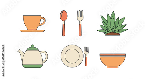 Illustrated dinnerware and plant arrangement