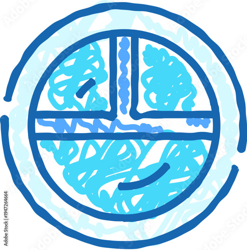 Petri dish with stylized hand drawn microorganisms on agar, blue sketch icon style for laboratory, microbiology, research and education applications, vector illustration