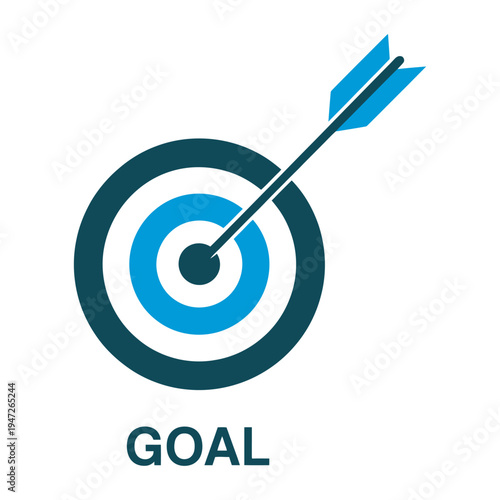 Business goal icon, arrow hitting bullseye target, success strategy, achievement, objective, growth, business planning, goal setting, vector illustration, minimal design