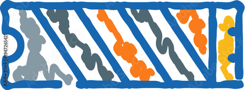 Computer nvme ssd storage slot illustration, showing an m.2 connector with colorful wavy lines inside a blue outline, representing data transfer and component installation