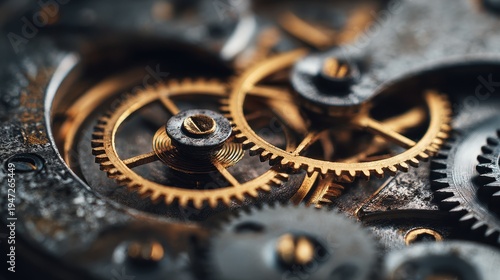 Close-up macro shot of vintage clockwork mechanism