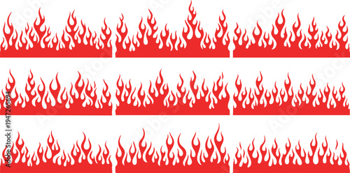 Three rows of red flame border with varying flame shapes and sizes on a white background