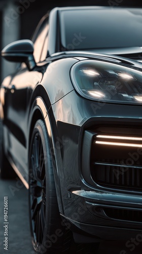 Luxury black SUV car exterior detail close-up