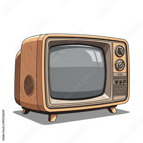 Retro Vintage Television with Wooden Case Illustration Isolated on White Background for Nostalgic Design
