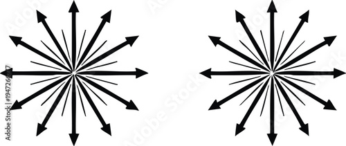 Two black starburst arrow radiating outwards from a central point on a white background