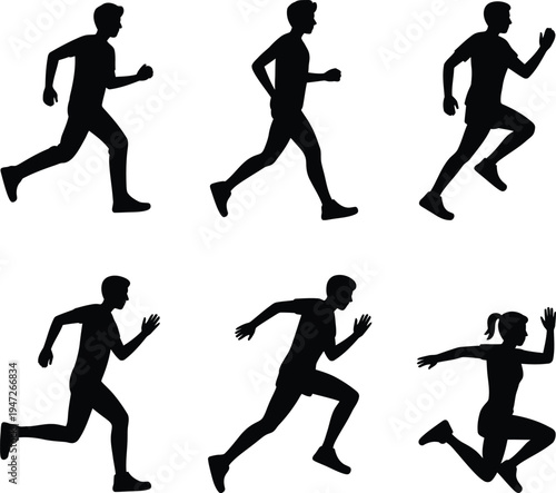 Man running silhouettes collection set vector